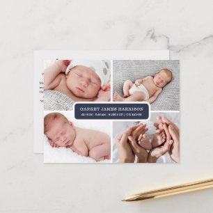 Carte Postale Faire-part de naissance collage photo élégant
