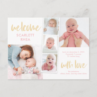 Carte Postale Faire-part de naissance couleur modifiable de l'am