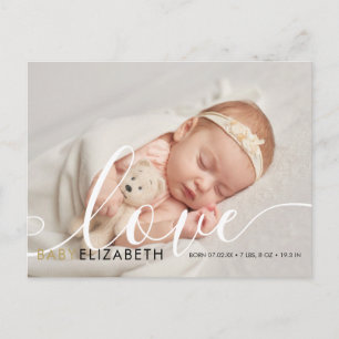 Carte Postale Faire-part de naissance de bébé avec photo et écri