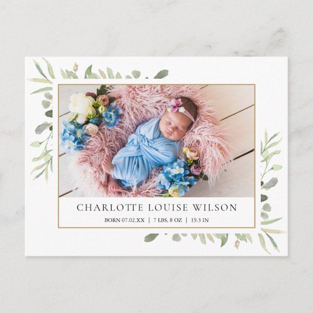 Carte Postale Faire-part de naissance de bébé avec photo et reme (Devant)