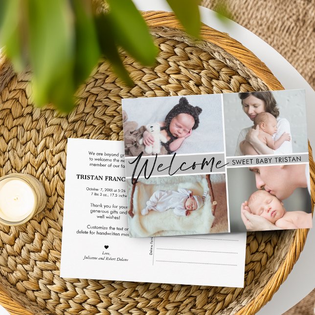 Carte Postale Faire-part de naissance de bébé doux Bienvenue (Welcome Sweet Baby Birth Announcement Postcard)