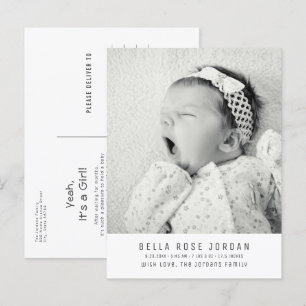 Carte Postale Faire-part de naissance de bébé fille minimaliste 