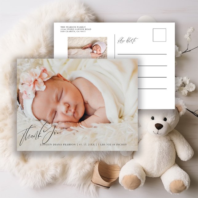 Carte Postale Faire-part de naissance de bébé Merci Photo (Créateur téléchargé)
