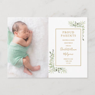 Carte Postale Faire-Part de Naissance de Bébé Photo de Verdure M