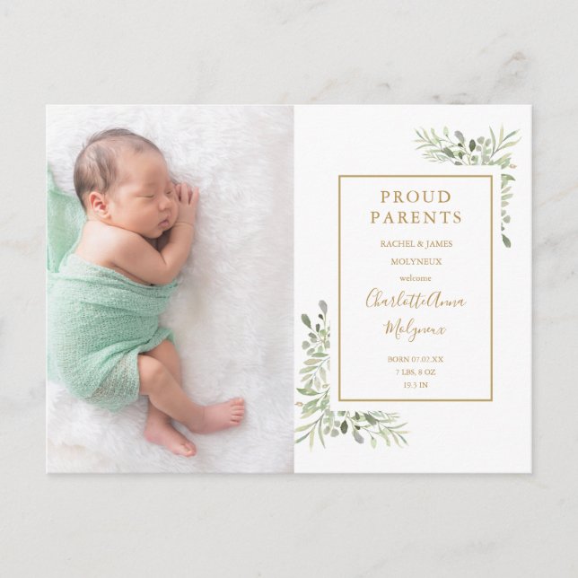 Carte Postale Faire-Part de Naissance de Bébé Photo de Verdure M (Devant)