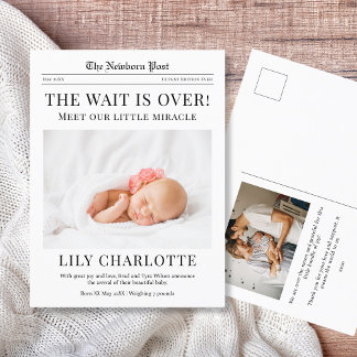 Carte Postale Faire-part de naissance de journal