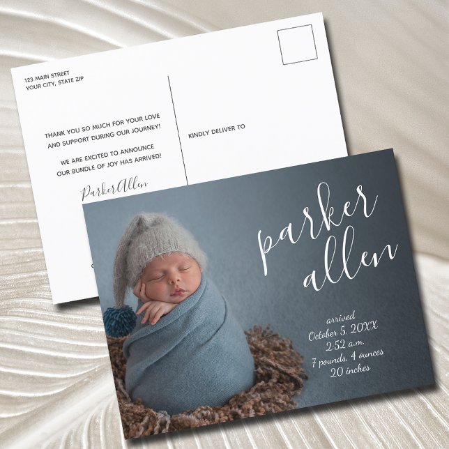 Carte Postale Faire-part de naissance de script élégant (Créateur téléchargé)