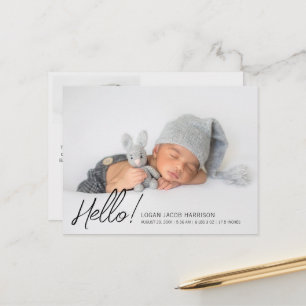 Carte Postale Faire-part de naissance deux photos moderne Hello