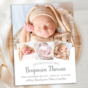 Carte Postale Faire-part de naissance élégant pour bébé avec 4 p