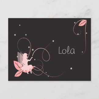 Carte Postale Faire-part de naissance fée rose étoiles arabesque