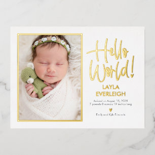 Carte postale Faire-part de naissance Foil Hello W