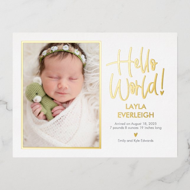 Carte postale Faire-part de naissance Foil Hello W (Recto)