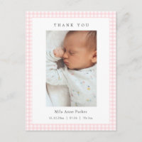Faire-part de naissance Gingham fille rose et blan