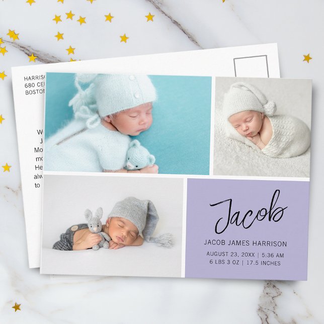 Carte Postale Faire-part de naissance Grille de Photos Moderne (Créateur téléchargé)