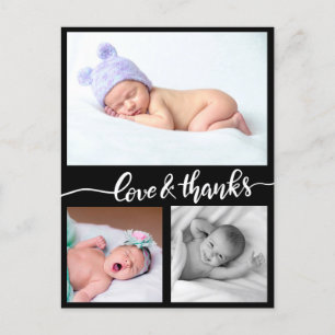 Carte Postale Faire-part de naissance Love Et Merci Trois Photos