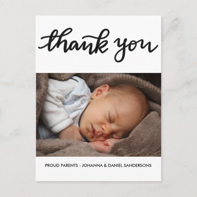 Carte Postale Faire-part de naissance Merci photo de script mode (Devant)