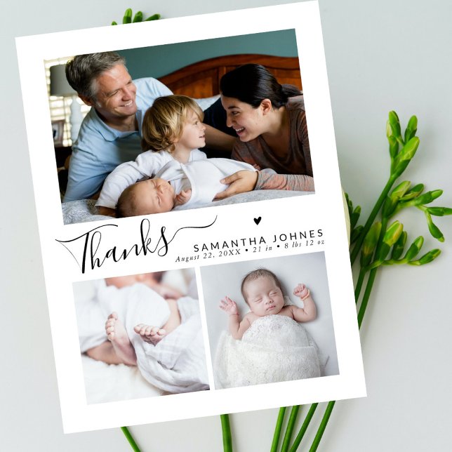 Carte Postale Faire-part de naissance moderne avec script Merci  (Créateur téléchargé)