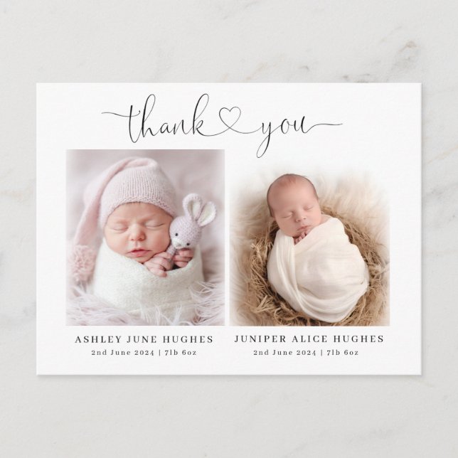 Carte Postale Faire-part de naissance moderne de bébé jumeaux ph (Devant)