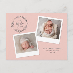 Carte Postale Faire-part de naissance multiphoto à couronne flor