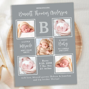 Carte Postale Faire-part de naissance personnalisé avec 5 photos