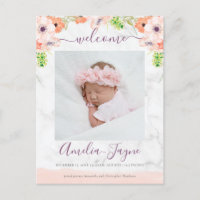 Faire-part de naissance photo Girl Floral Marble