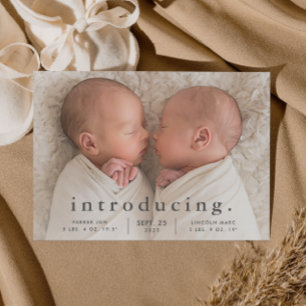 Carte Postale Faire-part de naissance photo jumeaux minimaliste