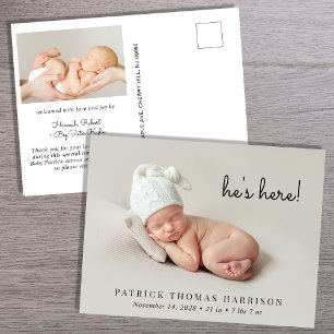 Carte Postale Faire-part de naissance photo moderne minimal