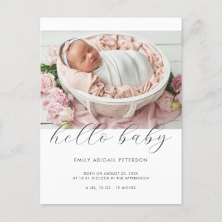 Carte Postale Faire-part de naissance photo simple moderne Hello