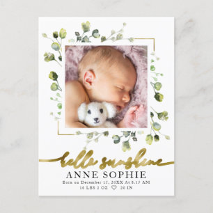 Carte Postale Faire-part de naissance photo verdoyante et Merci