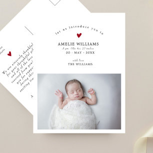 Carte Postale Faire-part de naissance simple et élégant avec pho
