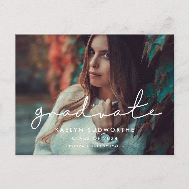 Carte Postale Faire-part de photo de remise de diplôme manuscrit (Devant)