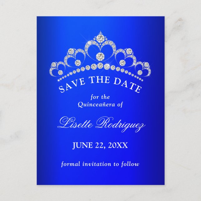 Carte Postale Faire part de Quinceanera bleu royal (Devant)