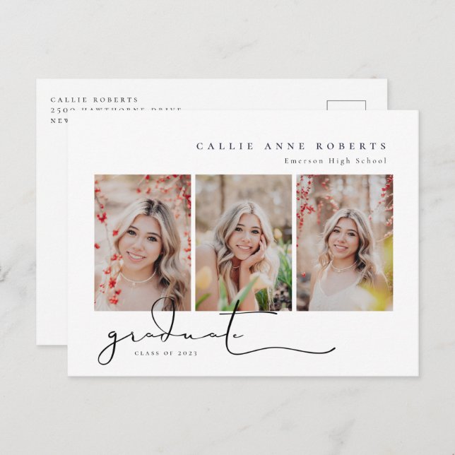 Carte Postale Faire-part de remise de diplôme avec clichés photo (Devant / Derrière)