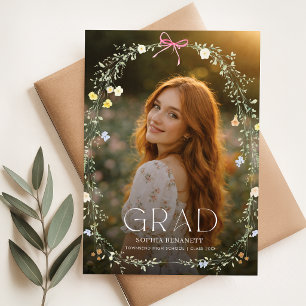 Carte Postale Faire-part de remise de diplôme avec nœud floral p