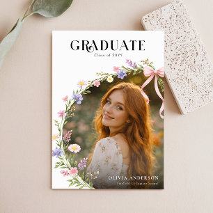 Carte Postale Faire-part de remise de diplôme avec photo et fleu
