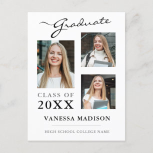 Carte Postale Faire-part de remise de diplôme blanc écriture mod