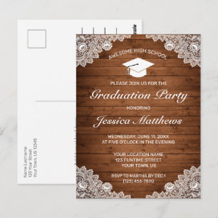 Carte Postale Faire-part de remise de diplôme en bois rustique e