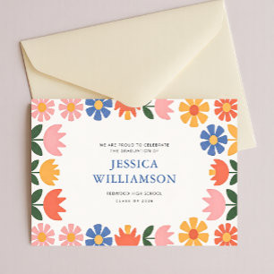 Carte Postale Faire-part de remise de diplôme rétro floral au ly