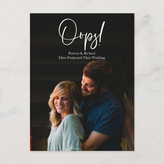 Carte Postale Faire part de report de mariage Simple Chic Oups (Devant)