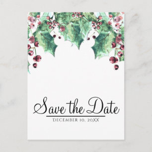 Carte Postale Faire-part Décembre Mariage d'hiver de houx baie enregistrer