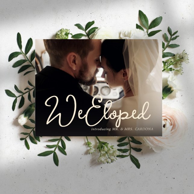 Carte Postale Faire-part Décontracté Nous Eloped Script Photo (Créateur téléchargé)
