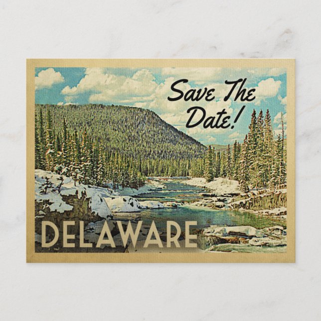 Carte Postale Faire-part Delaware Sauvez La Date Mountain River Neige (Devant)