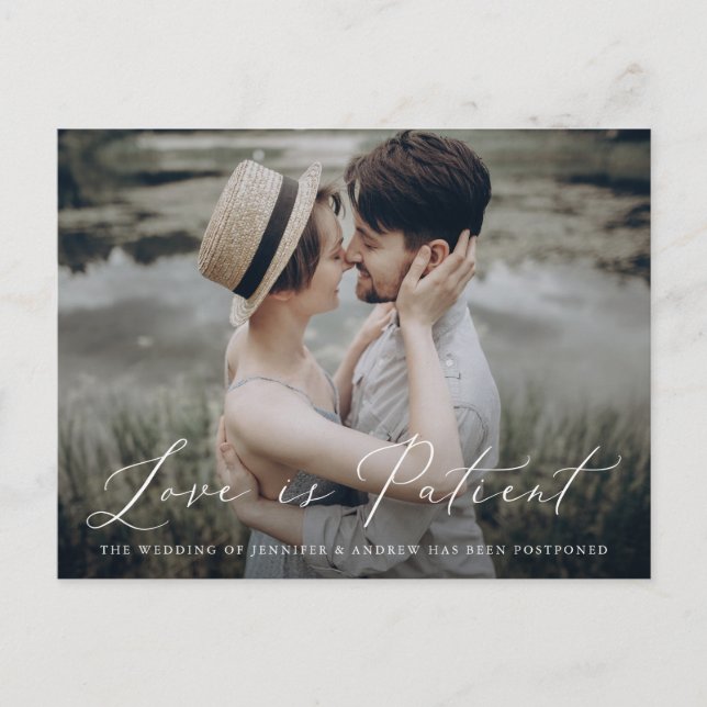 Carte Postale Faire-part Delicate Script Love is Patient Change the Date (Devant)