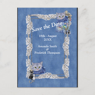 Carte Postale Faire-part Denim avec dentelle de crème et bijoux costume