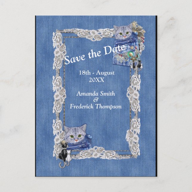 Carte Postale Faire-part Denim avec dentelle de crème et bijoux costume (Devant)