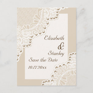 Carte Postale Faire-part Dentelle blanche avec mariage perles Enregistrer l