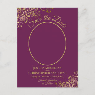 Carte Postale Faire-part Dentelle d'or sur Cassis Mariage Enregistrer la ph