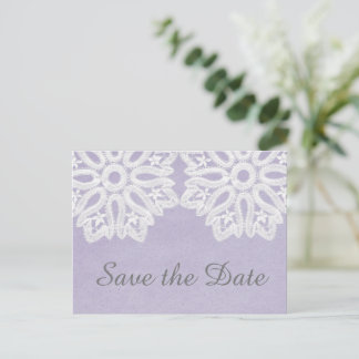 Carte Postale Faire-part Dentelle violette élégante Enregistrer la date Car
