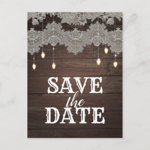 Carte Postale Faire-part Dentelles et lumières Vintages en bois rustique En