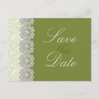 Carte Postale Faire-part Dentelles et perles Moss Green Enregistrer la date